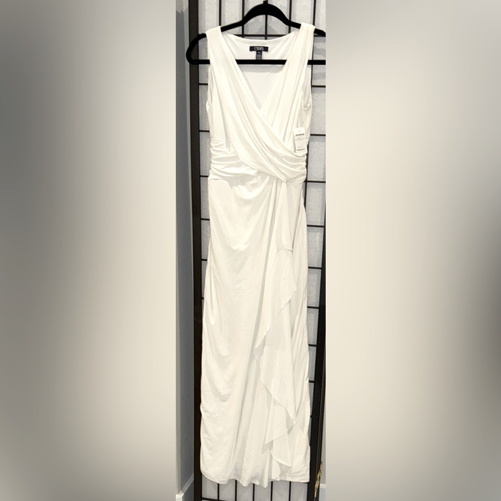 Chaps Elegant White Draped Dress